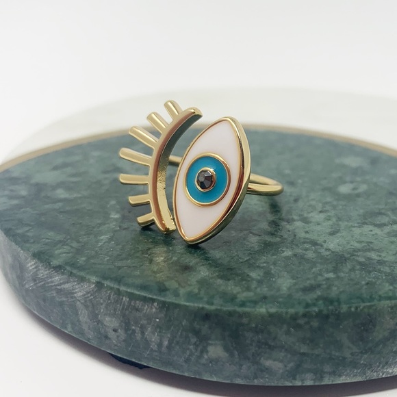 Evil Eye 10K Gold Plated Open Ring w/ Lash Detail - Picture 3 of 3